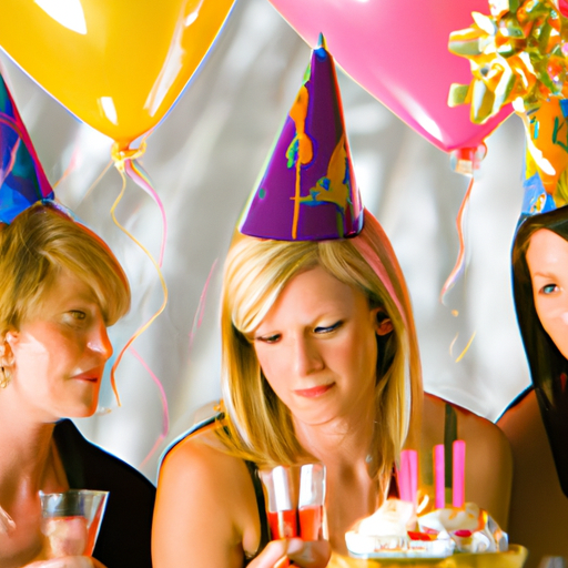 קבוצת נשים חוגגת מסיבת יום הולדת עם קישוטים חגיגיים