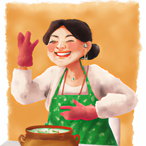 אמא לובשת סינר וצוחקת כשהיא לומדת לבשל את המנה האהובה עליה
