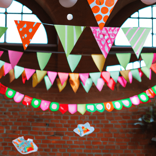 קישוטי יום הולדת צבעוניים בעבודת יד תלויים מהתקרה