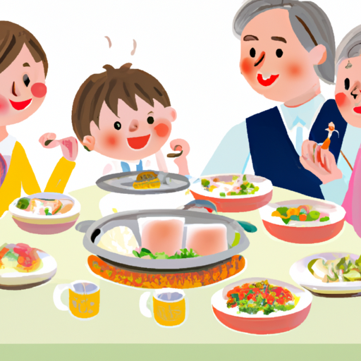 משפחה יושבת ליהנות מארוחה מהמנות האהובות על הסבתא