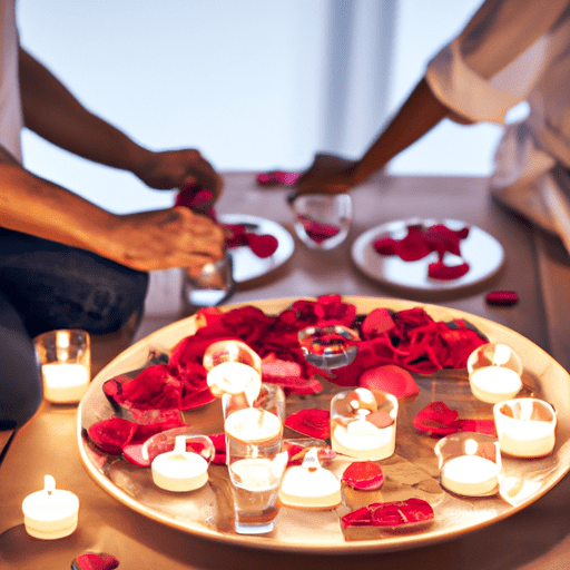 שותף מקים סביבת ספא מרגיעה בבית עם נרות ועלי כותרת של ורדים